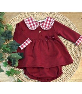 Conjunto burdeos cuello vichy