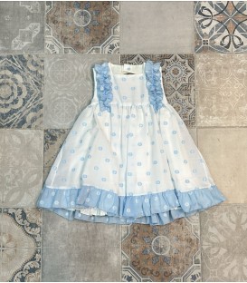 Vestido Blanco con Lunares Azul