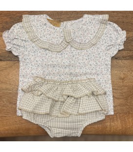 conjunto floral vichy beige