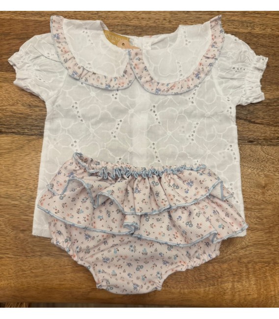 conjunto camisa perforado flores azules