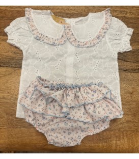 conjunto camisa perforado flores azules