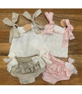 conjunto ideal de camisa y moñas perforados