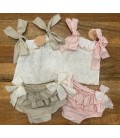 conjunto ideal de camisa y moñas perforados