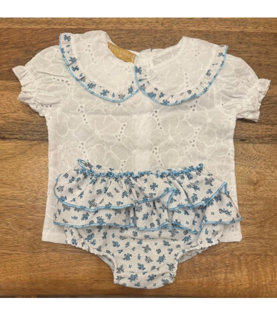 conjunto camisa perforado flores turquesa
