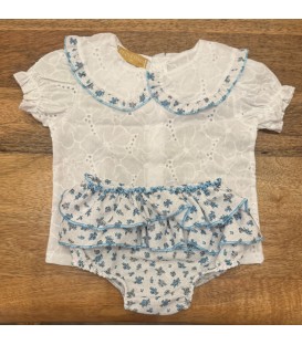 conjunto camisa perforado flores turquesa