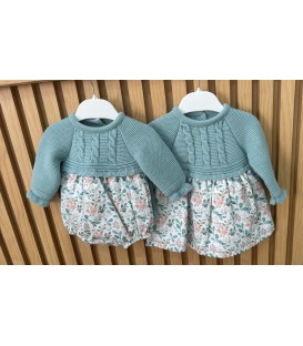 Pelele y vestido lana flor verde