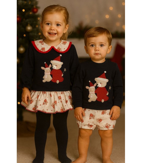 conjunto azul marino conejo/osito navidad