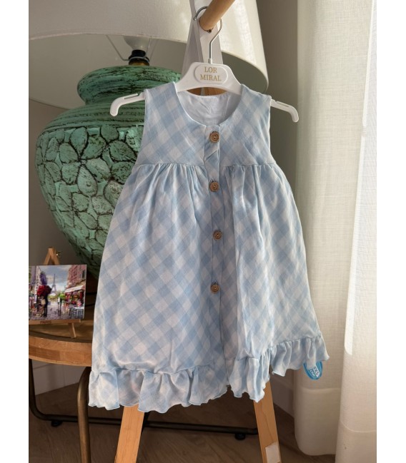 vestido cuadros celeste empolvado