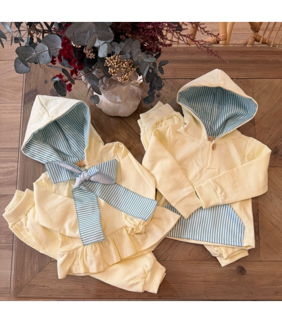 chándal niño y niña amarillo rayas turquesa