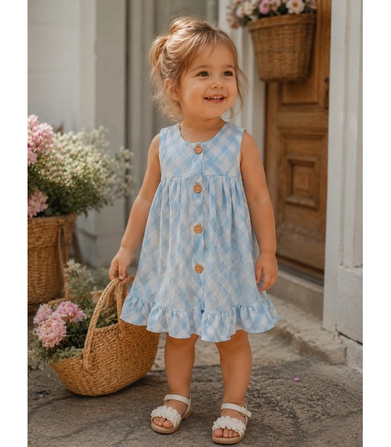 vestido cuadros celeste