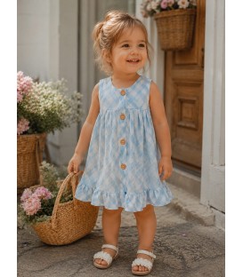 vestido cuadros celeste