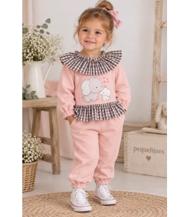conjunto elefantes rosa cuello vichy