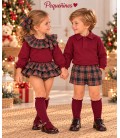 conjunto cuadro escoces burdeos
