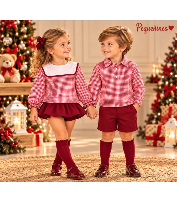 conjunto cuadro vichy en tonos burdeos