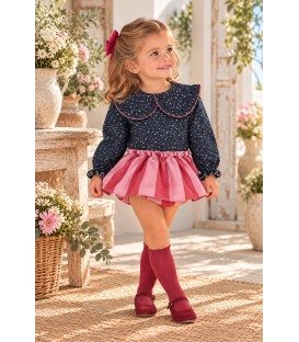 conjunto marino flor falda rayas chicle