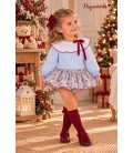 conjunto mil rayas celeste con toques burdeos