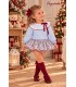 conjunto mil rayas celeste con toques burdeos